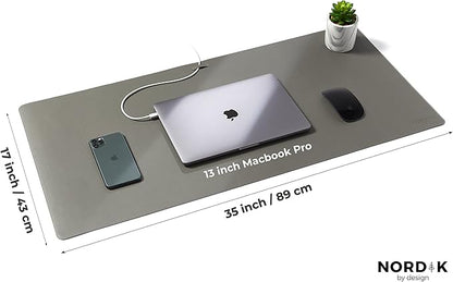 Nordik Leather Desk Mat Cable Organizer - Alaskan Gray 35 X 17 inch - Premium Extended Mouse Mat for Home Office Accessories - Non - Slip Vegan Leather Desk Pad Protector & Desk Blotter Pad | Desk Pads Blotters - TrueDesk