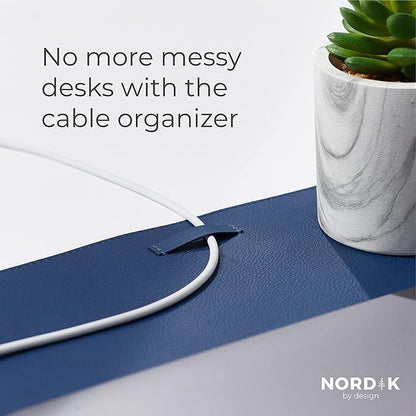 Nordik Leather Desk Mat Cable Organizer (Midnight Blue 35 x 17 inch) Premium Extended Mouse Mat for Home Office Accessories - Felt Vegan Large Leather Desk Pad Protector & Desk Blotter Pads Decor | Desk Pads Blotters - TrueDesk