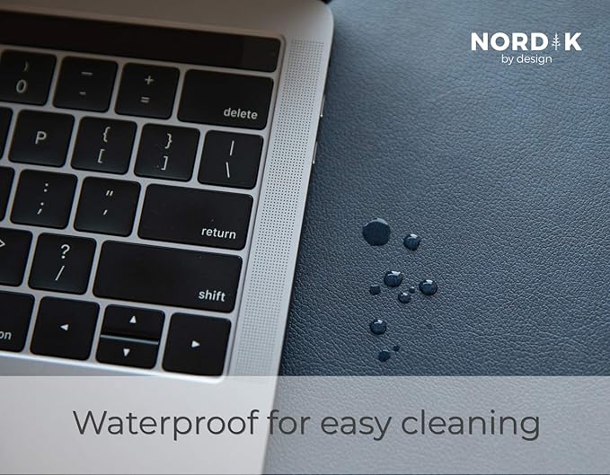 Nordik Leather Desk Mat Cable Organizer (Midnight Blue 35 x 17 inch) Premium Extended Mouse Mat for Home Office Accessories - Felt Vegan Large Leather Desk Pad Protector & Desk Blotter Pads Decor | Desk Pads Blotters - TrueDesk