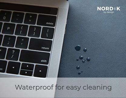 Nordik Leather Desk Mat Cable Organizer (Midnight Blue 35 x 17 inch) Premium Extended Mouse Mat for Home Office Accessories - Felt Vegan Large Leather Desk Pad Protector & Desk Blotter Pads Decor | Desk Pads Blotters - TrueDesk