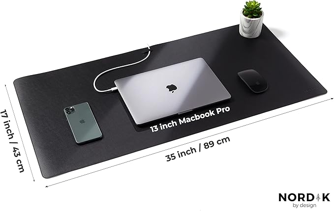 Nordik Leather Desk Mat Cable Organizer - Pebble Black 35 X 17 inch - Premium Mouse Mat - Felt Vegan Leather Desk Pad Protector - Desk Blotter Matt Keyboard - Large Desk Matt for Desktop Computer | Desk Pads Blotters - TrueDesk