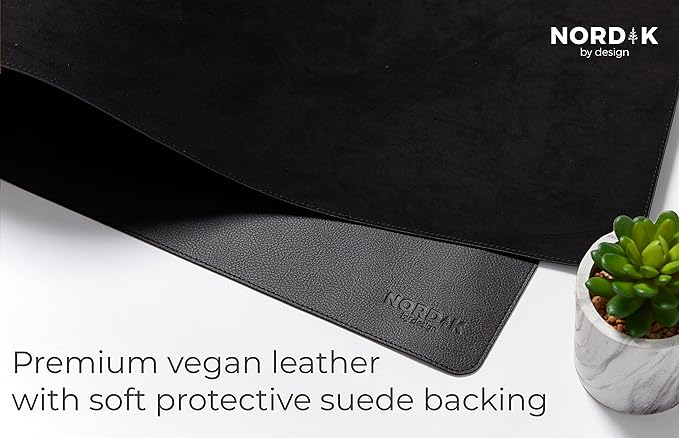 Nordik Leather Desk Mat Cable Organizer - Pebble Black 35 X 17 inch - Premium Mouse Mat - Felt Vegan Leather Desk Pad Protector - Desk Blotter Matt Keyboard - Large Desk Matt for Desktop Computer | Desk Pads Blotters - TrueDesk