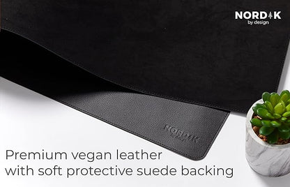 Nordik Leather Desk Mat Cable Organizer - Pebble Black 35 X 17 inch - Premium Mouse Mat - Felt Vegan Leather Desk Pad Protector - Desk Blotter Matt Keyboard - Large Desk Matt for Desktop Computer | Desk Pads Blotters - TrueDesk