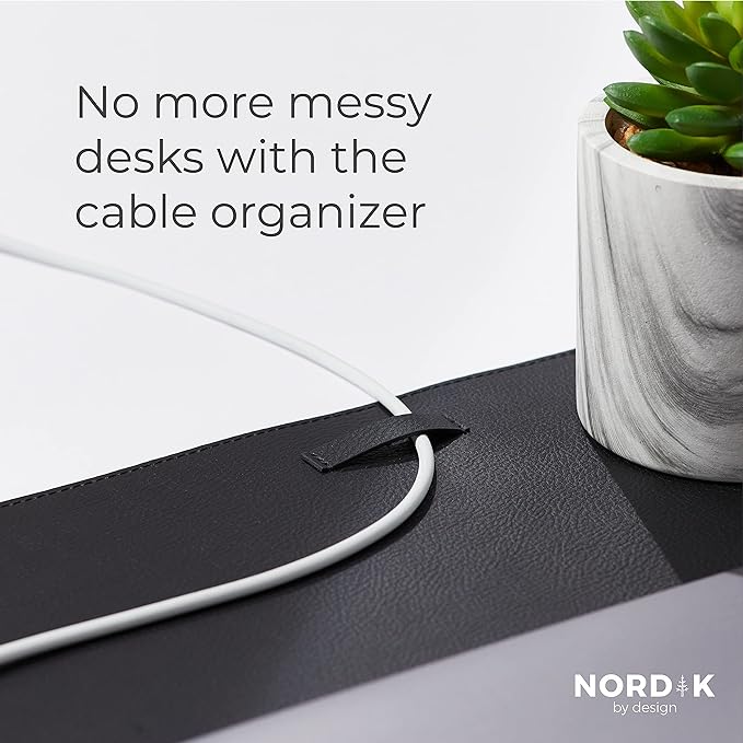 Nordik Leather Desk Mat Cable Organizer - Pebble Black 35 X 17 inch - Premium Mouse Mat - Felt Vegan Leather Desk Pad Protector - Desk Blotter Matt Keyboard - Large Desk Matt for Desktop Computer | Desk Pads Blotters - TrueDesk