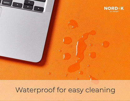 Nordik Leather Desk Mat Cable Organizer - Tangerine Orange 35 X 17 inch - Premium Extended Mouse Mat for Home Office Accessories - Non - Slip Vegan Leather Desk Pad Protector & Desk Blotter Pad | Desk Pads Blotters - TrueDesk