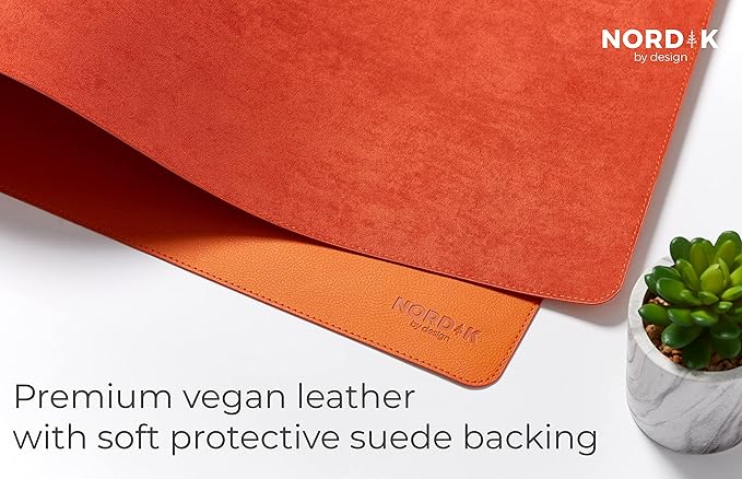Nordik Leather Desk Mat Cable Organizer - Tangerine Orange 35 X 17 inch - Premium Extended Mouse Mat for Home Office Accessories - Non - Slip Vegan Leather Desk Pad Protector & Desk Blotter Pad | Desk Pads Blotters - TrueDesk