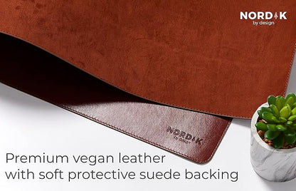 Nordik Leather Desk Mat - Whiskey Brown - Cable Organizer - Premium Mouse Mat & Desk Pad Protector - 35 X 17 Inch - Felt Vegan Leather - Large Office Mouse Pad & Blotter | Desk Pads Blotters - TrueDesk