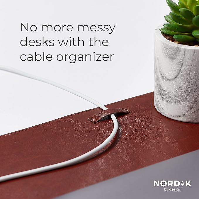 Nordik Leather Desk Mat - Whiskey Brown - Cable Organizer - Premium Mouse Mat & Desk Pad Protector - 35 X 17 Inch - Felt Vegan Leather - Large Office Mouse Pad & Blotter | Desk Pads Blotters - TrueDesk