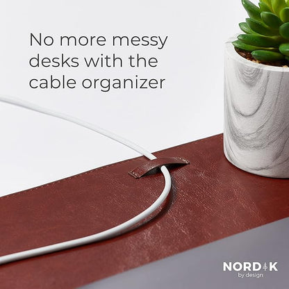 Nordik Leather Desk Mat - Whiskey Brown - Cable Organizer - Premium Mouse Mat & Desk Pad Protector - 35 X 17 Inch - Felt Vegan Leather - Large Office Mouse Pad & Blotter | Desk Pads Blotters - TrueDesk