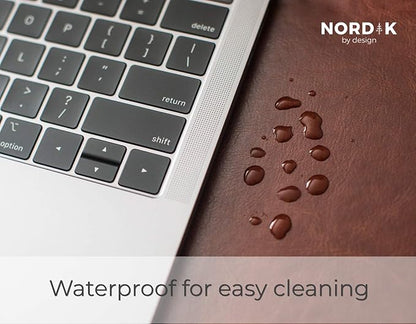 Nordik Leather Desk Mat - Whiskey Brown - Cable Organizer - Premium Mouse Mat & Desk Pad Protector - 35 X 17 Inch - Felt Vegan Leather - Large Office Mouse Pad & Blotter | Desk Pads Blotters - TrueDesk