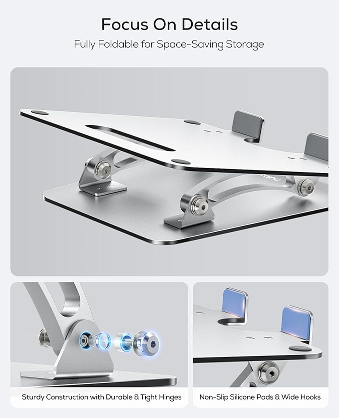 Nulaxy Ergonomic Adjustable Laptop Stand for Desk, Dual Foldable Computer Riser with Advanced Heat - Vent, Heavy - Duty Portable Notebook Holder for Posture Correction, Compatible with Mac 10 - 17" Laptops | Stands - TrueDesk