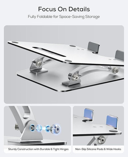 Nulaxy Ergonomic Adjustable Laptop Stand for Desk, Dual Foldable Computer Riser with Advanced Heat - Vent, Heavy - Duty Portable Notebook Holder for Posture Correction, Compatible with Mac 10 - 17" Laptops | Stands - TrueDesk