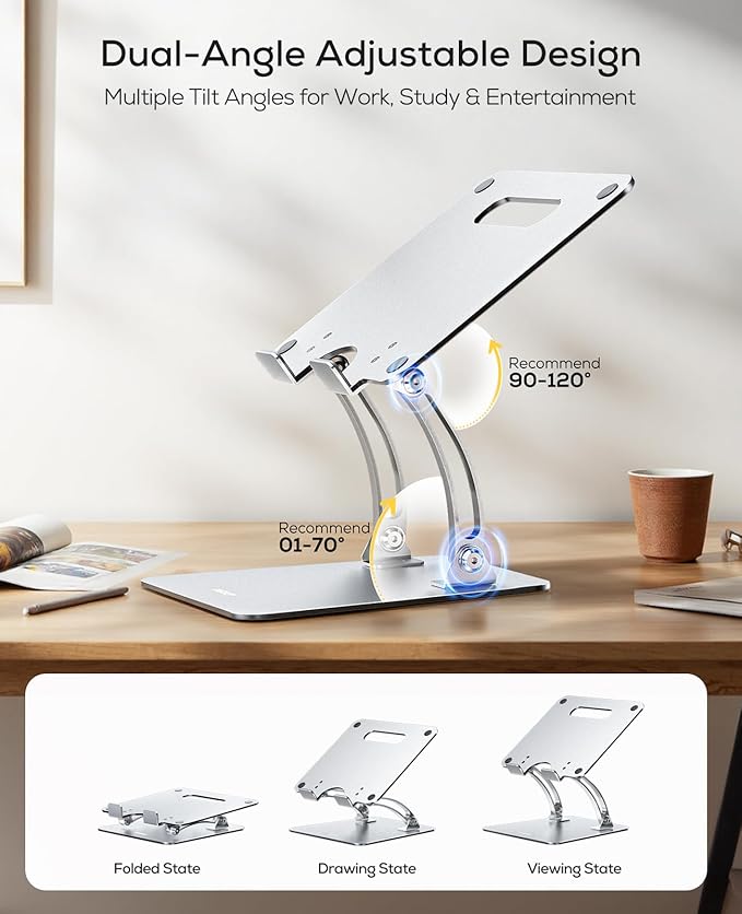Nulaxy Ergonomic Adjustable Laptop Stand for Desk, Dual Foldable Computer Riser with Advanced Heat - Vent, Heavy - Duty Portable Notebook Holder for Posture Correction, Compatible with Mac 10 - 17" Laptops | Stands - TrueDesk