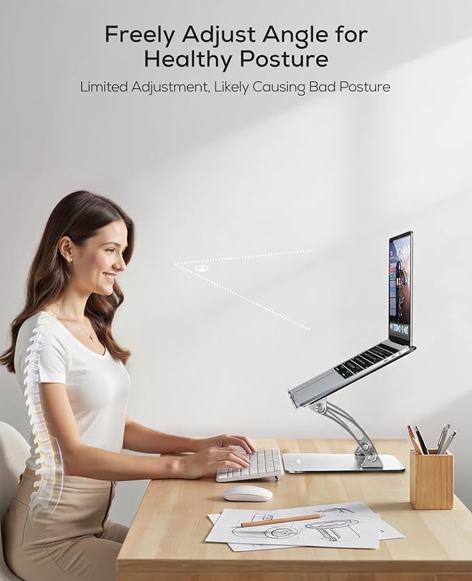 Nulaxy Ergonomic Adjustable Laptop Stand for Desk, Dual Foldable Computer Riser with Advanced Heat - Vent, Heavy - Duty Portable Notebook Holder for Posture Correction, Compatible with Mac 10 - 17" Laptops | Stands - TrueDesk