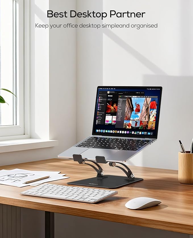Nulaxy Fully Adjustable Laptop Stand for Desk, Dual Foldable Computer Riser with Heat - Vent, Ergonomic Notebook Holder Portable Office Accessories Compatible with Most Laptops, Black | Stands - TrueDesk