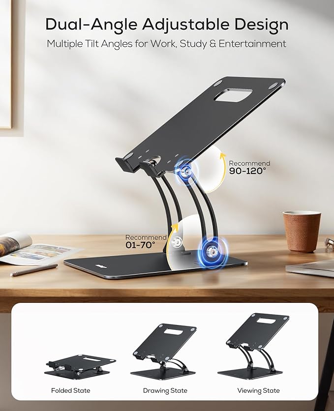 Nulaxy Fully Adjustable Laptop Stand for Desk, Dual Foldable Computer Riser with Heat - Vent, Ergonomic Notebook Holder Portable Office Accessories Compatible with Most Laptops, Black | Stands - TrueDesk
