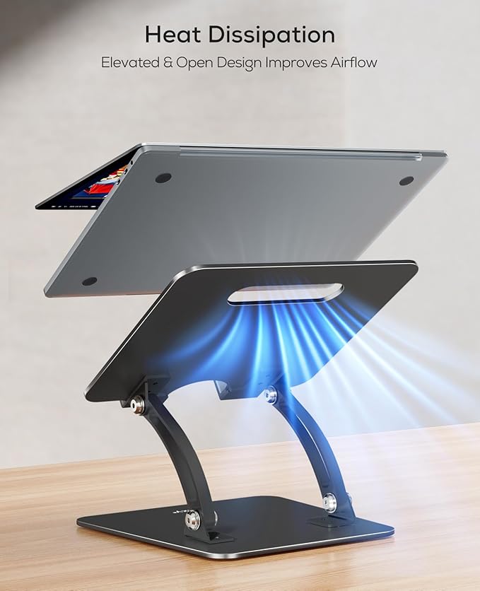 Nulaxy Fully Adjustable Laptop Stand for Desk, Dual Foldable Computer Riser with Heat - Vent, Ergonomic Notebook Holder Portable Office Accessories Compatible with Most Laptops, Black | Stands - TrueDesk