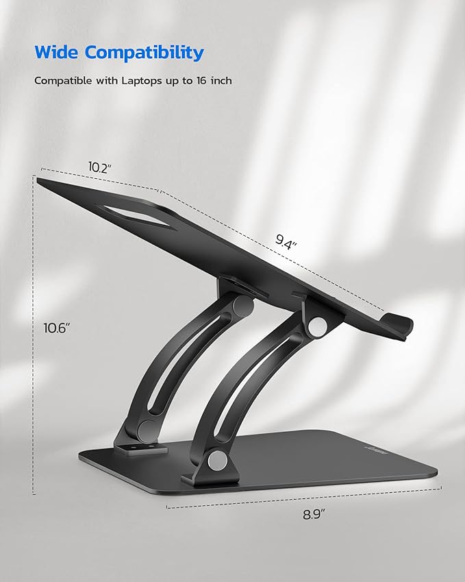 Nulaxy Fully Adjustable Laptop Stand for Desk, Dual Foldable Computer Riser with Heat - Vent, Ergonomic Notebook Holder Portable Office Accessories Compatible with Most Laptops, Black | Stands - TrueDesk