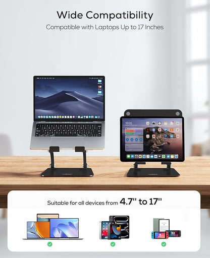 Nulaxy Fully Adjustable Laptop Stand for Desk, Dual Foldable Computer Riser with Heat - Vent, Ergonomic Notebook Holder Portable Office Accessories Compatible with Most Laptops, Black | Stands - TrueDesk