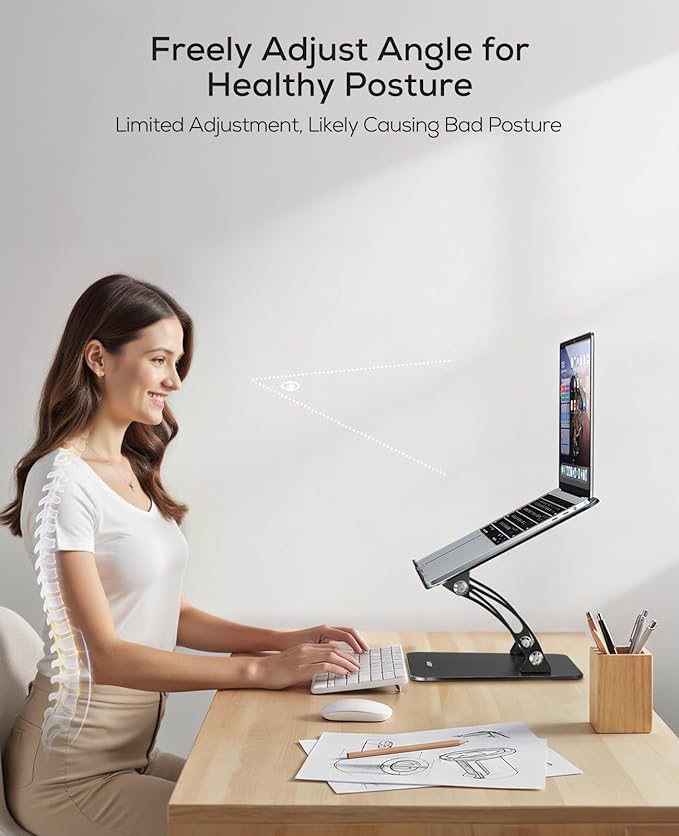 Nulaxy Fully Adjustable Laptop Stand for Desk, Dual Foldable Computer Riser with Heat - Vent, Ergonomic Notebook Holder Portable Office Accessories Compatible with Most Laptops, Black | Stands - TrueDesk