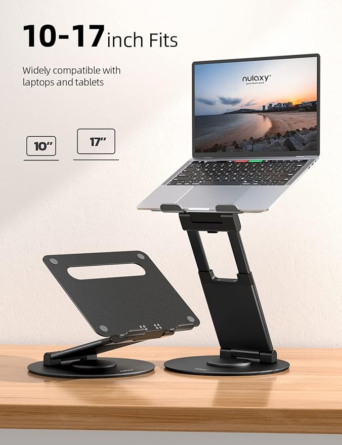 Nulaxy Telescopic 360 Rotating Laptop Stand for Desk Adjustable Height Swivel Pull Out Design Ergonomic Laptop Riser Fits All 10 - 17" Laptops Computer MacBook, Black | Stands - TrueDesk