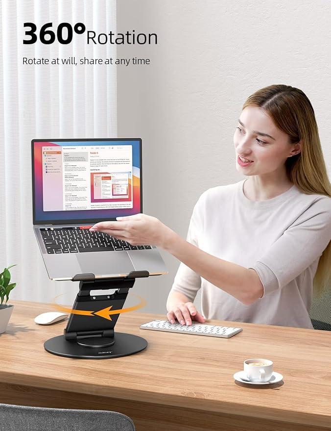Nulaxy Telescopic 360 Rotating Laptop Stand for Desk Adjustable Height Swivel Pull Out Design Ergonomic Laptop Riser Fits All 10 - 17" Laptops Computer MacBook, Black | Stands - TrueDesk