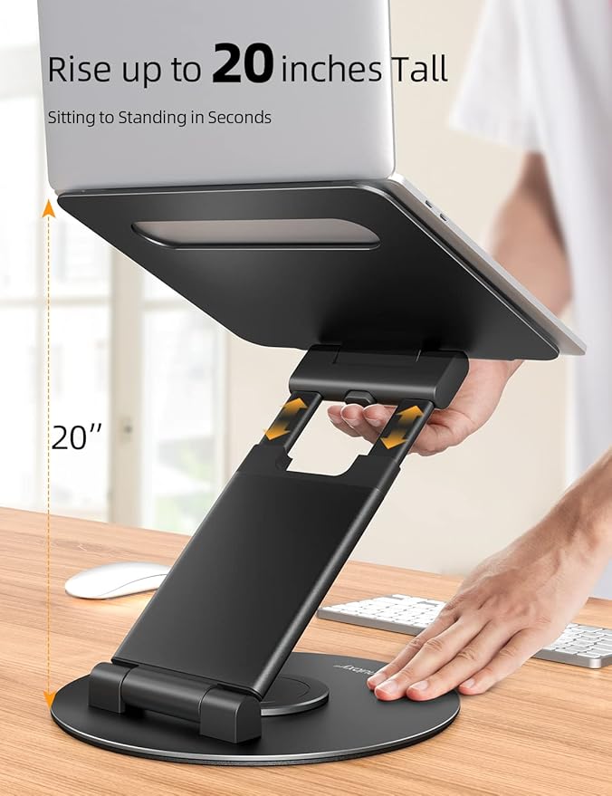 Nulaxy Telescopic 360 Rotating Laptop Stand for Desk Adjustable Height Swivel Pull Out Design Ergonomic Laptop Riser Fits All 10 - 17" Laptops Computer MacBook, Black | Stands - TrueDesk