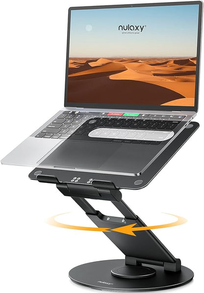 Nulaxy Telescopic 360 Rotating Laptop Stand for Desk Adjustable Height Swivel Pull Out Design Ergonomic Laptop Riser Fits All 10 - 17" Laptops Computer MacBook, Black | Stands - TrueDesk