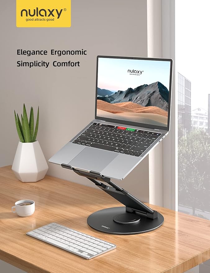 Nulaxy Telescopic 360 Rotating Laptop Stand for Desk Adjustable Height Swivel Pull Out Design Ergonomic Laptop Riser Fits All 10 - 17" Laptops Computer MacBook, Black | Stands - TrueDesk