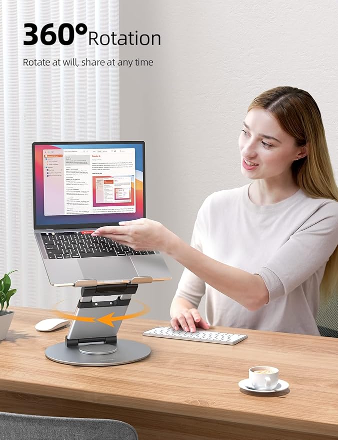 Nulaxy Telescopic 360 Rotating Laptop Stand for Desk Adjustable Height Swivel Pull Out Design Ergonomic Laptop Riser Fits All 10 - 17" Laptops Computer MacBook, Silver | Stands - TrueDesk