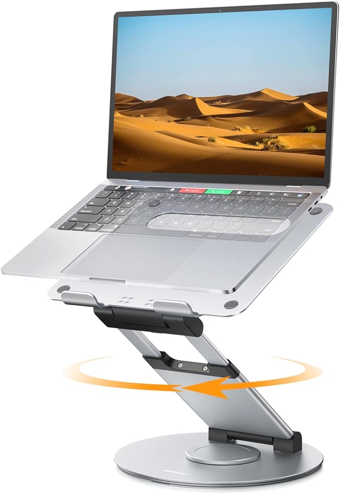 Nulaxy Telescopic 360 Rotating Laptop Stand for Desk Adjustable Height Swivel Pull Out Design Ergonomic Laptop Riser Fits All 10 - 17" Laptops Computer MacBook, Silver | Stands - TrueDesk