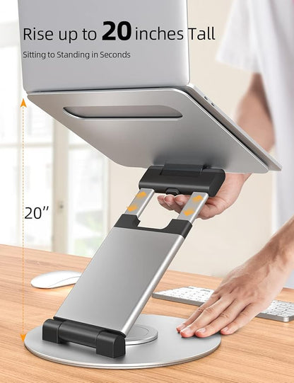 Nulaxy Telescopic 360 Rotating Laptop Stand for Desk Adjustable Height Swivel Pull Out Design Ergonomic Laptop Riser Fits All 10 - 17" Laptops Computer MacBook, Silver | Stands - TrueDesk