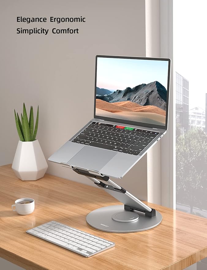 Nulaxy Telescopic 360 Rotating Laptop Stand for Desk Adjustable Height Swivel Pull Out Design Ergonomic Laptop Riser Fits All 10 - 17" Laptops Computer MacBook, Silver | Stands - TrueDesk