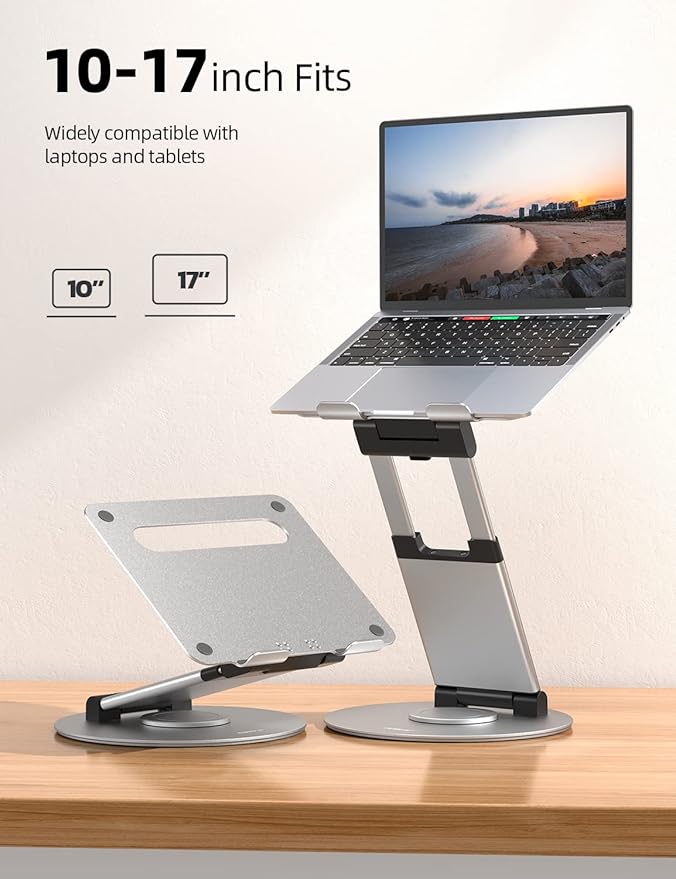 Nulaxy Telescopic 360 Rotating Laptop Stand for Desk Adjustable Height Swivel Pull Out Design Ergonomic Laptop Riser Fits All 10 - 17" Laptops Computer MacBook, Silver | Stands - TrueDesk