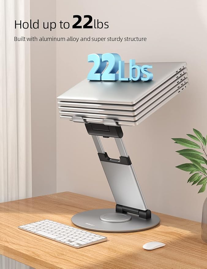 Nulaxy Telescopic 360 Rotating Laptop Stand for Desk Adjustable Height Swivel Pull Out Design Ergonomic Laptop Riser Fits All 10 - 17" Laptops Computer MacBook, Silver | Stands - TrueDesk