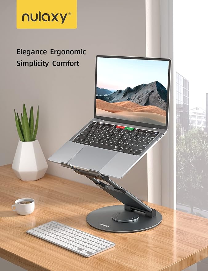 Nulaxy Telescopic 360 Rotating Laptop Stand for Desk Adjustable Height Swivel Pull Out Design Ergonomic Laptop Riser Standing Desk Converter Fits All 10 - 17" Laptops Computer MacBook, Gray | Stands - TrueDesk
