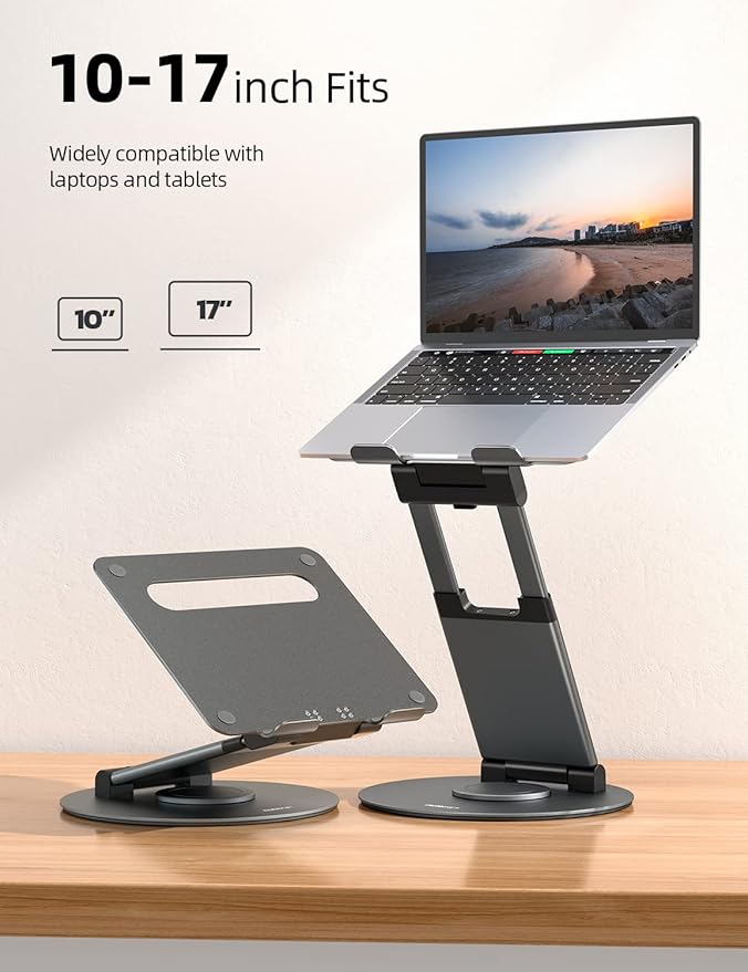 Nulaxy Telescopic 360 Rotating Laptop Stand for Desk Adjustable Height Swivel Pull Out Design Ergonomic Laptop Riser Standing Desk Converter Fits All 10 - 17" Laptops Computer MacBook, Gray | Stands - TrueDesk