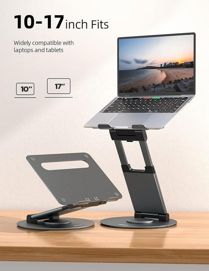 Nulaxy Telescopic 360 Rotating Laptop Stand for Desk Adjustable Height Swivel Pull Out Design Ergonomic Laptop Riser Standing Desk Converter Fits All 10 - 17" Laptops Computer MacBook, Gray | Stands - TrueDesk