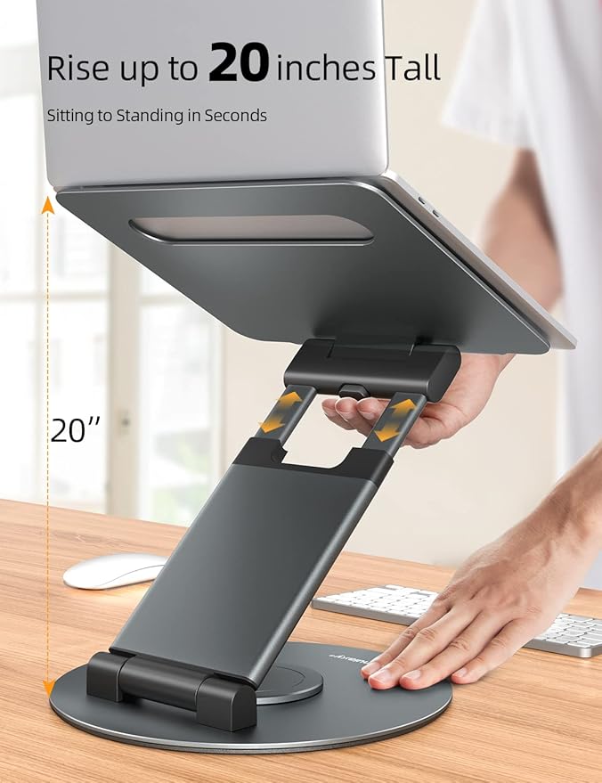 Nulaxy Telescopic 360 Rotating Laptop Stand for Desk Adjustable Height Swivel Pull Out Design Ergonomic Laptop Riser Standing Desk Converter Fits All 10 - 17" Laptops Computer MacBook, Gray | Stands - TrueDesk