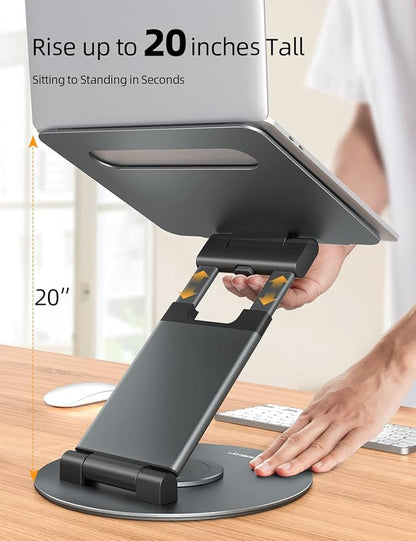 Nulaxy Telescopic 360 Rotating Laptop Stand for Desk Adjustable Height Swivel Pull Out Design Ergonomic Laptop Riser Standing Desk Converter Fits All 10 - 17" Laptops Computer MacBook, Gray | Stands - TrueDesk