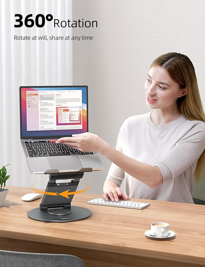 Nulaxy Telescopic 360 Rotating Laptop Stand for Desk Adjustable Height Swivel Pull Out Design Ergonomic Laptop Riser Standing Desk Converter Fits All 10 - 17" Laptops Computer MacBook, Gray | Stands - TrueDesk