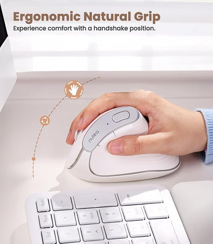 Nulea M510 Vertical Mouse Wireless, Ergonomic Mouse for Comfy Tracking, 3 Adjustable DPI (800 - 1200 - 1600), 2.4G Wireless Vertical Mouse with 6 Buttons, Compatible with Windows, Mac OS, Laptop, White | Mice - TrueDesk