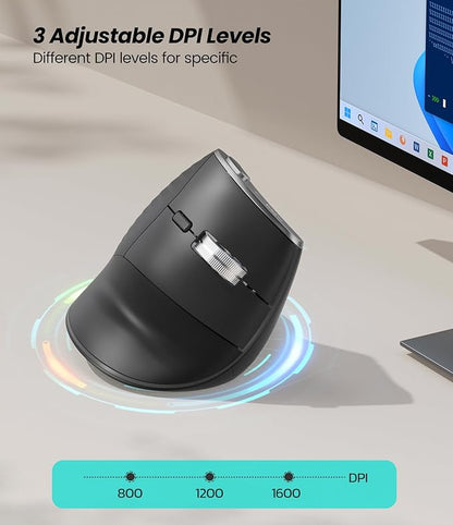Nulea M510 Vertical Mouse Wireless, Ergonomic Mouse for Comfy Tracking, 3 Adjustable DPI (800 - 1200 - 1600), 2.4G Wireless Vertical Mouse with 6 Buttons, Compatible with Windows, Mac OS, Laptop, PC, Grey | Mice - TrueDesk