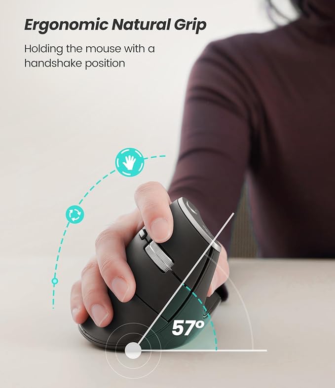 Nulea M510 Vertical Mouse Wireless, Ergonomic Mouse for Comfy Tracking, 3 Adjustable DPI (800 - 1200 - 1600), 2.4G Wireless Vertical Mouse with 6 Buttons, Compatible with Windows, Mac OS, Laptop, PC, Grey | Mice - TrueDesk