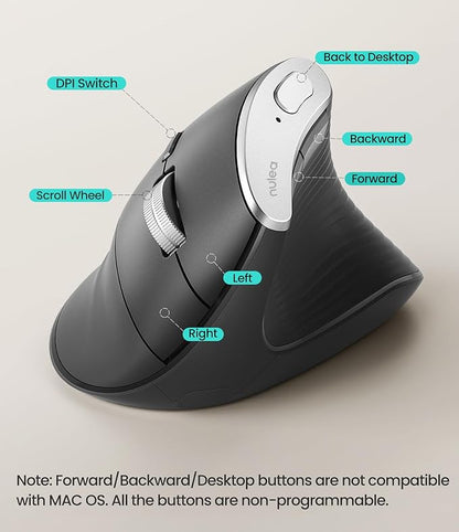 Nulea M510 Vertical Mouse Wireless, Ergonomic Mouse for Comfy Tracking, 3 Adjustable DPI (800 - 1200 - 1600), 2.4G Wireless Vertical Mouse with 6 Buttons, Compatible with Windows, Mac OS, Laptop, PC, Grey | Mice - TrueDesk