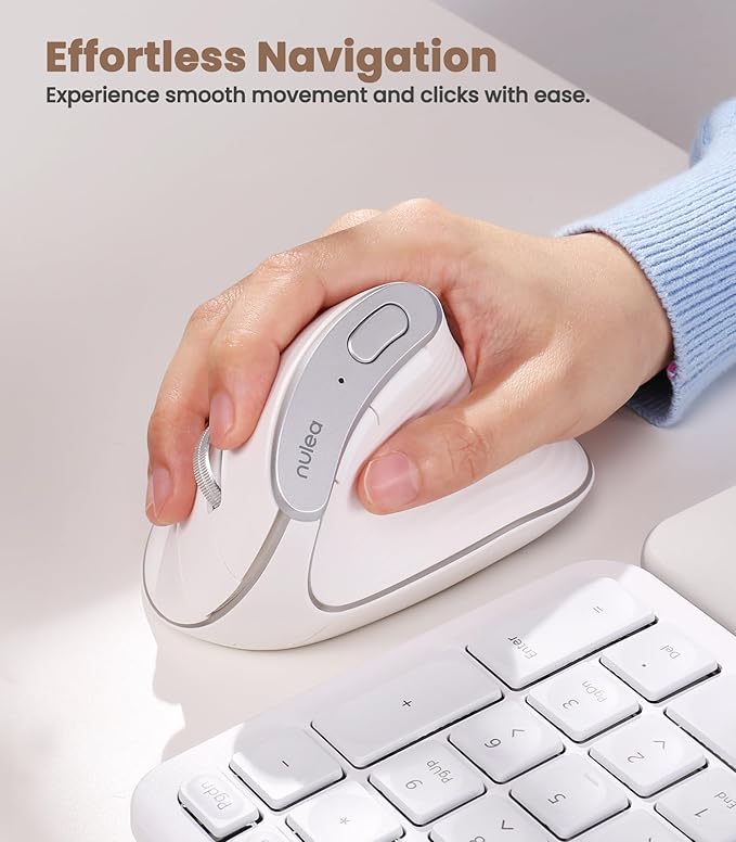 Nulea M510 Vertical Mouse Wireless, Ergonomic Mouse for Comfy Tracking, 3 Adjustable DPI (800 - 1200 - 1600), 2.4G Wireless Vertical Mouse with 6 Buttons, Compatible with Windows, Mac OS, Laptop, White | Mice - TrueDesk
