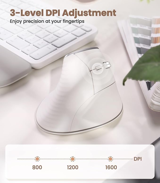 Nulea M510 Vertical Mouse Wireless, Ergonomic Mouse for Comfy Tracking, 3 Adjustable DPI (800 - 1200 - 1600), 2.4G Wireless Vertical Mouse with 6 Buttons, Compatible with Windows, Mac OS, Laptop, White | Mice - TrueDesk