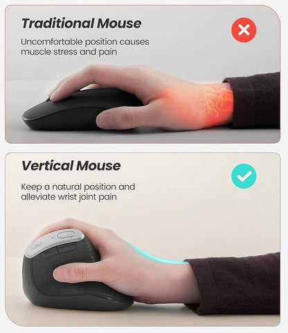 Nulea M510 Vertical Mouse Wireless, Ergonomic Mouse for Comfy Tracking, 3 Adjustable DPI (800 - 1200 - 1600), 2.4G Wireless Vertical Mouse with 6 Buttons, Compatible with Windows, Mac OS, Laptop, PC, Grey | Mice - TrueDesk