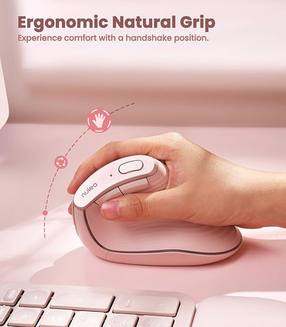 Nulea M510 Vertical Mouse Wireless, Ergonomic Mouse for Comfy Tracking, 3 Adjustable DPI (800 - 1200 - 1600), 2.4G Wireless Vertical Mouse with 6 Buttons, Compatible with Windows, Mac OS, Laptop, PC,Pink | Mice - TrueDesk