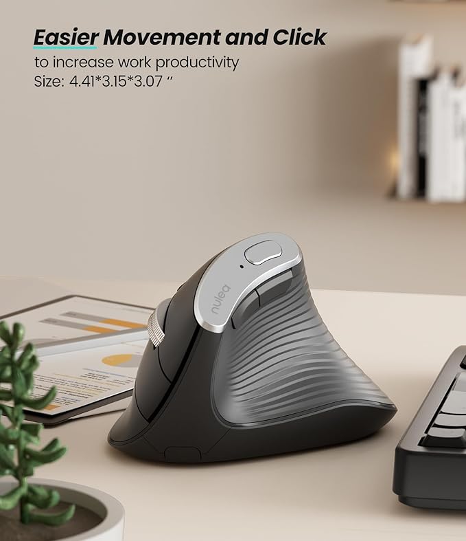 Nulea M510 Vertical Mouse Wireless, Ergonomic Mouse for Comfy Tracking, 3 Adjustable DPI (800 - 1200 - 1600), 2.4G Wireless Vertical Mouse with 6 Buttons, Compatible with Windows, Mac OS, Laptop, PC, Grey | Mice - TrueDesk